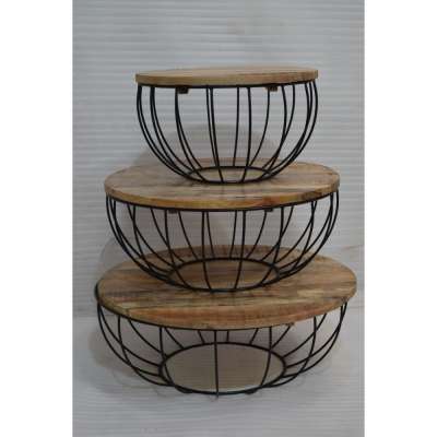 Industrial Round Bottom Mango Wood Top Coffee Table Set