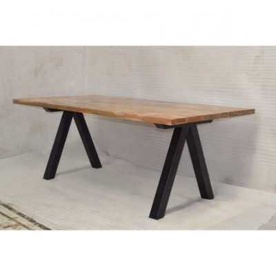 New Industrial Metal Tube Leg Mango Wood Top Dining Table