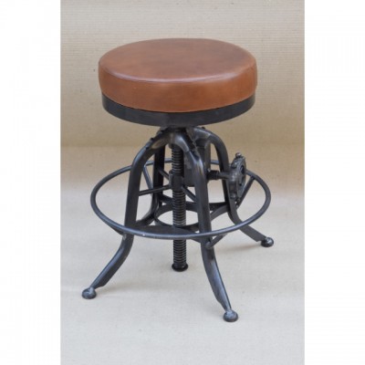 Industrial Design Metal Swivel Stool Leather Seat