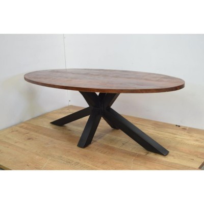 Industrial Spider Leg Oval Mango Wooden Top Dining Table