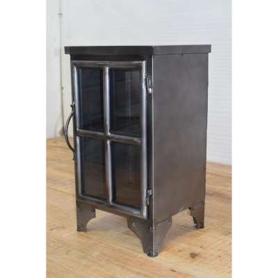 Industrial Vintage Small Glass Panel Bed Side Cabinet