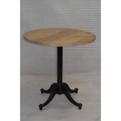 Industrial Vintage Cast Iron Leg Bistro Dining Table Round Mango Wood Top