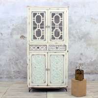 Beautiful Modern Antique Distressed Wooden Glass Almirah, Custom Rustic Shabby chic Wardrobe, Antique French Glass Cabinet